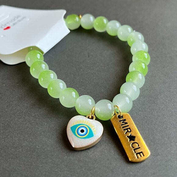 Charmze Stackable Stretch Beaded Green Miracle Bracelet NEW - Picture 2 of 3